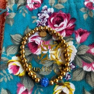 Rustic Cuff Gold and Blue Beaded Bracelet